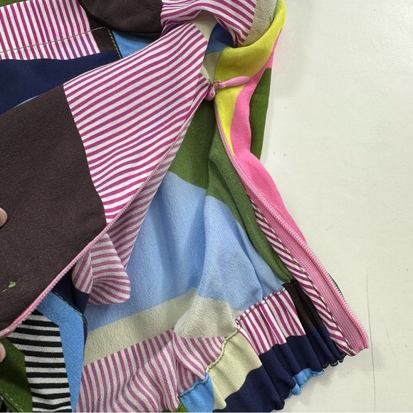 LE SUPERBE Interrupted Pattern Sunset Tower Tuck Silk Blouse Women’s Sz 0 - Picture 6 of 11